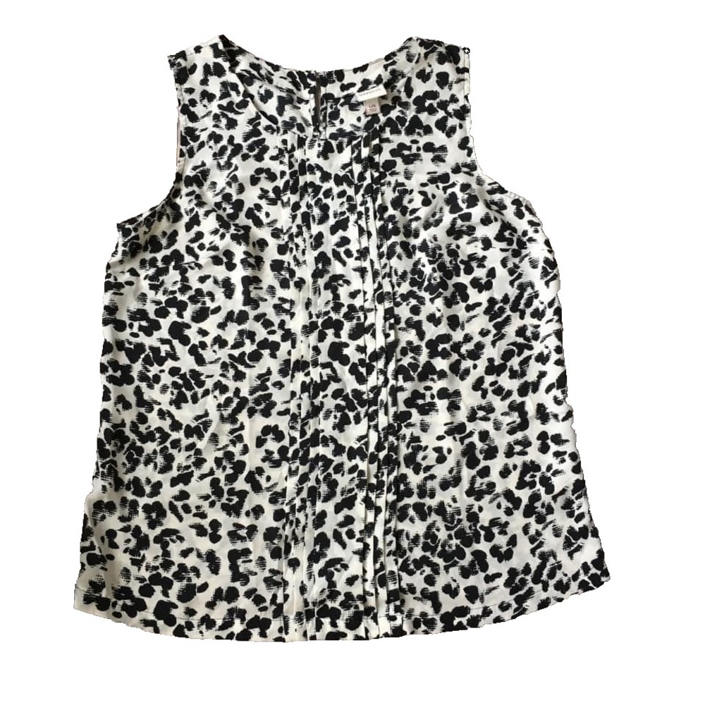 Merona Animal Print Top‎ Women L Pleated Sleeveless Shell Tank Office Work Black
